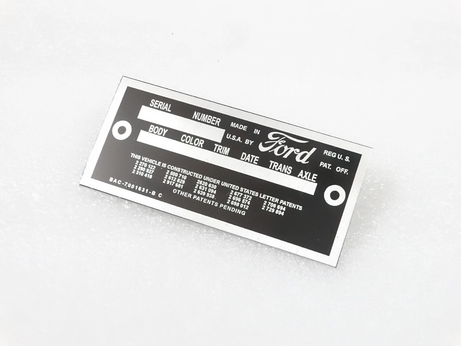 DATA PLATE FITS TO VINTAGE FORD FAIRLANE 1958 #V209-7