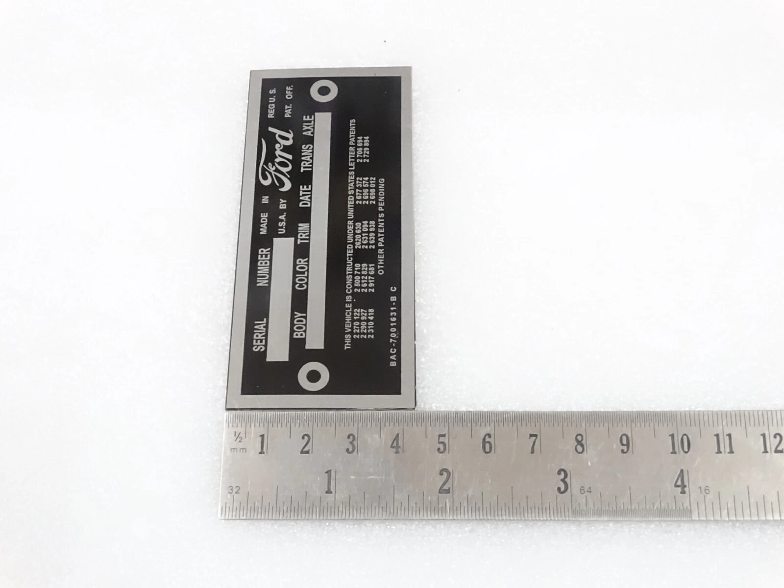 DATA PLATE FITS TO VINTAGE FORD FAIRLANE 1958 #V209-7