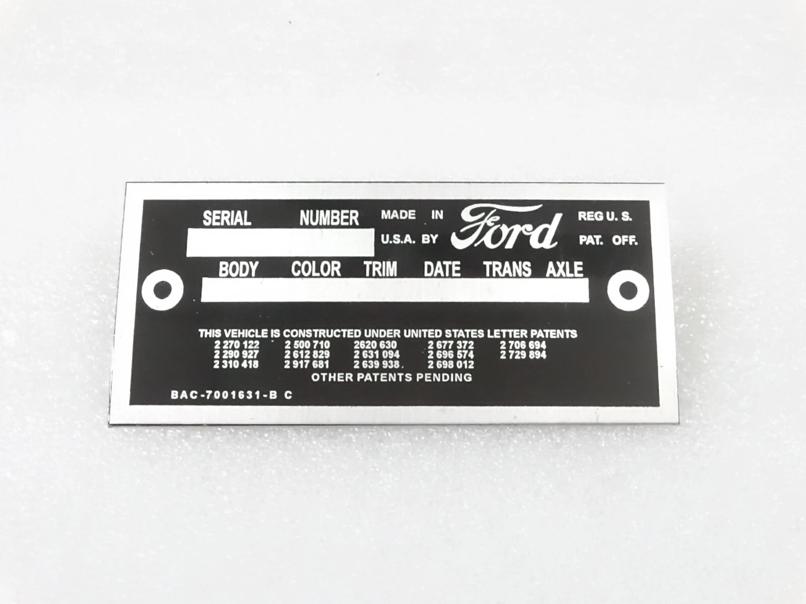 DATA PLATE FITS TO VINTAGE FORD FAIRLANE 1958 #V209-7