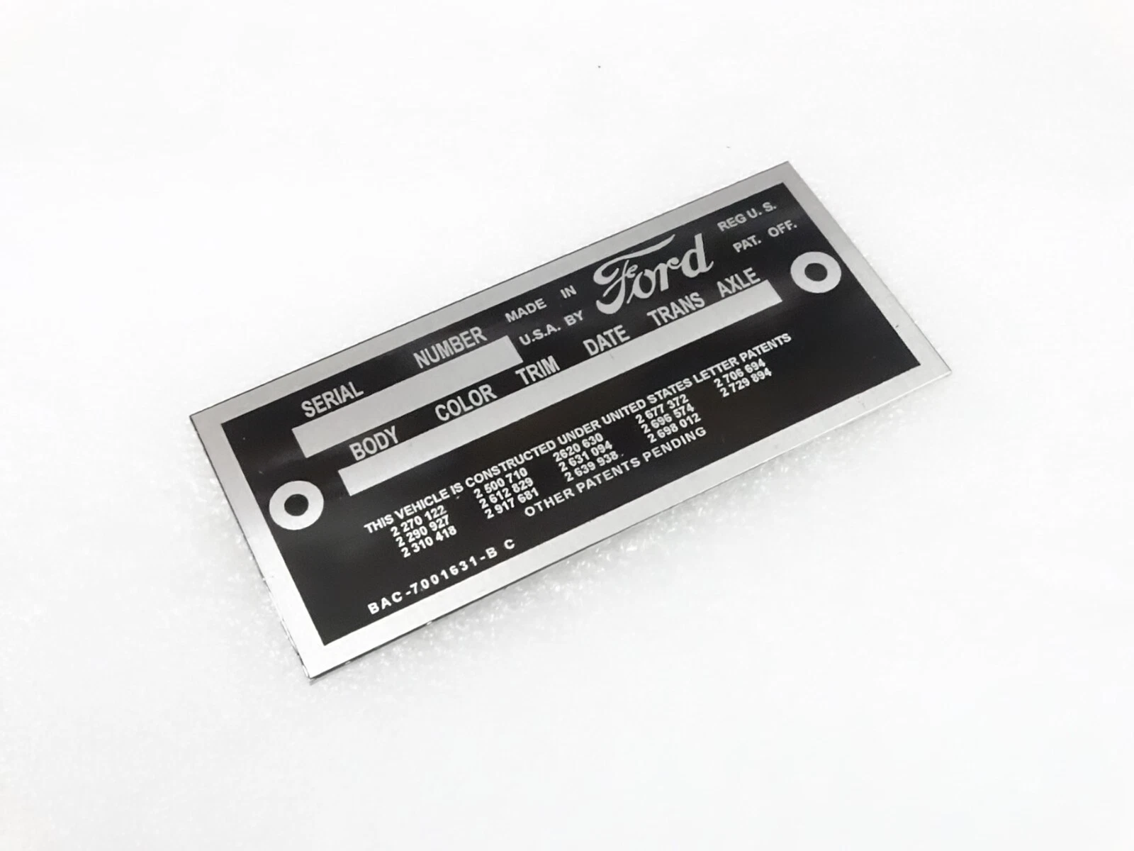 DATA PLATE FITS TO VINTAGE FORD FAIRLANE 1958 #V209-7