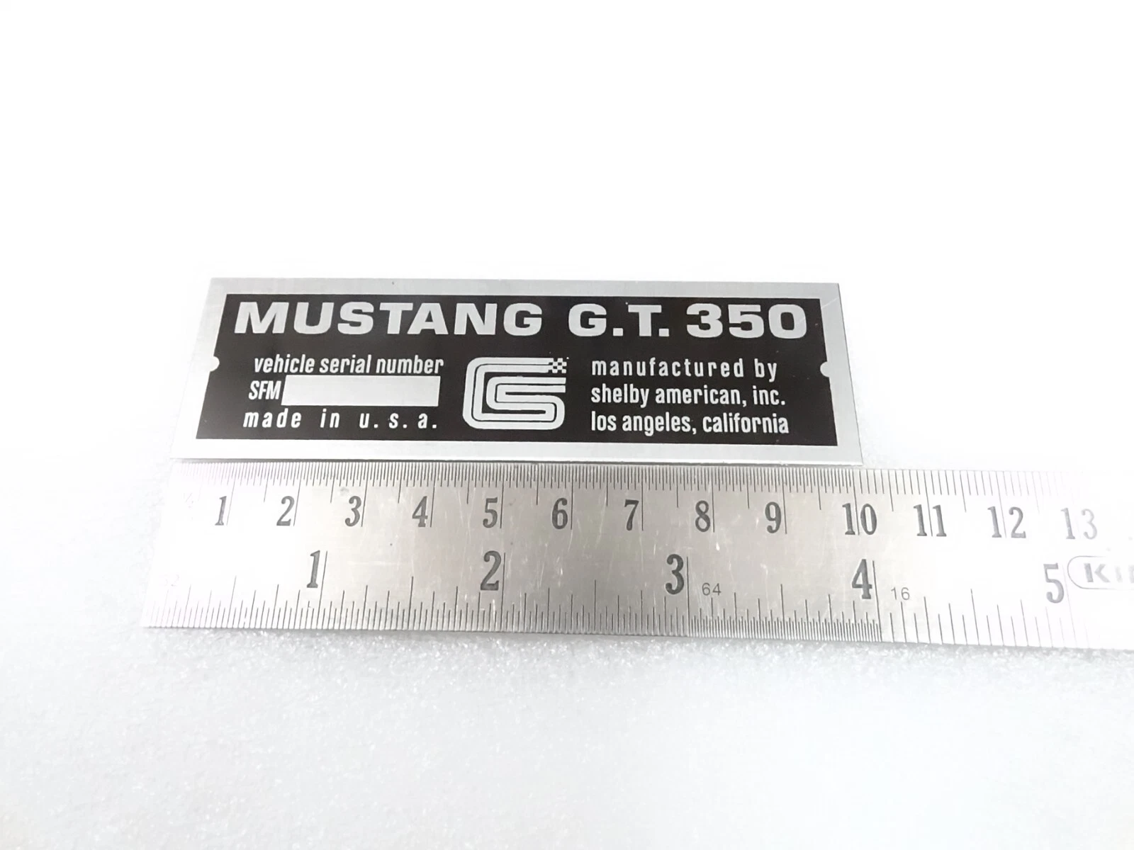 DATA PLATE FOR VINTAGE MUSTANG GT 350 CARROLL SHELBY #V290-8