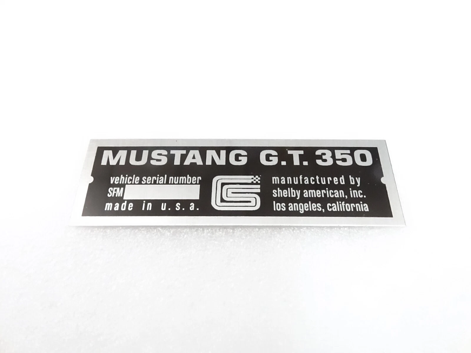 DATA PLATE FOR VINTAGE MUSTANG GT 350 CARROLL SHELBY #V290-8