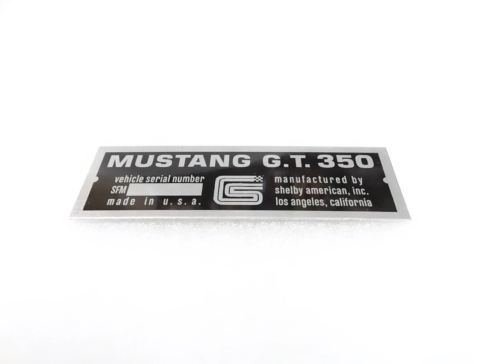 DATA PLATE FOR VINTAGE MUSTANG GT 350 CARROLL SHELBY #V290-8