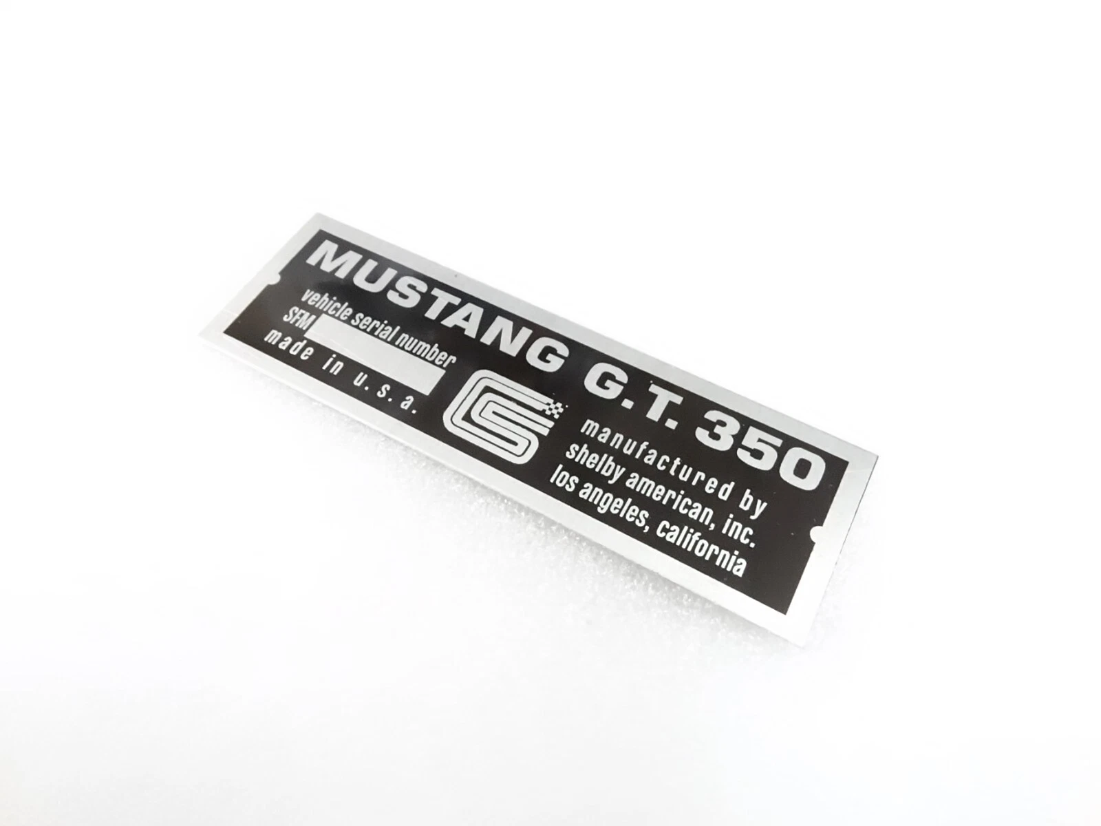 DATA PLATE FOR VINTAGE MUSTANG GT 350 CARROLL SHELBY #V290-8