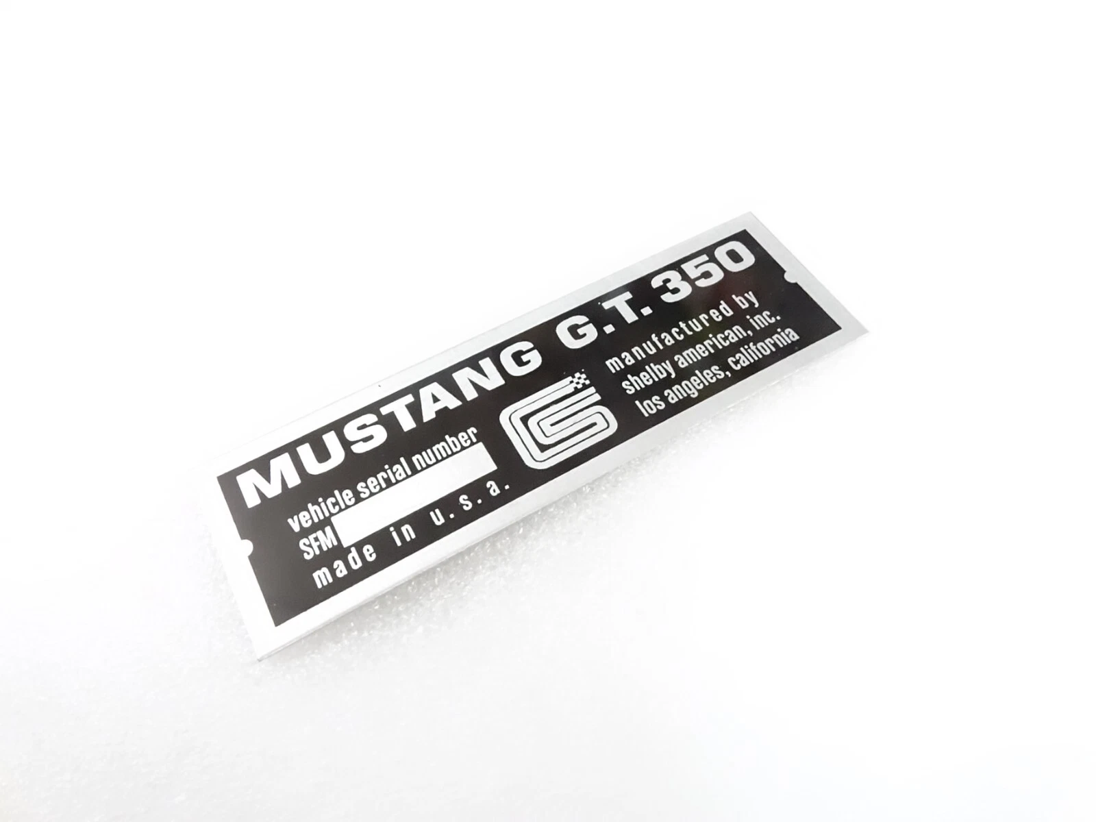 DATA PLATE FOR VINTAGE MUSTANG GT 350 CARROLL SHELBY #V290-8