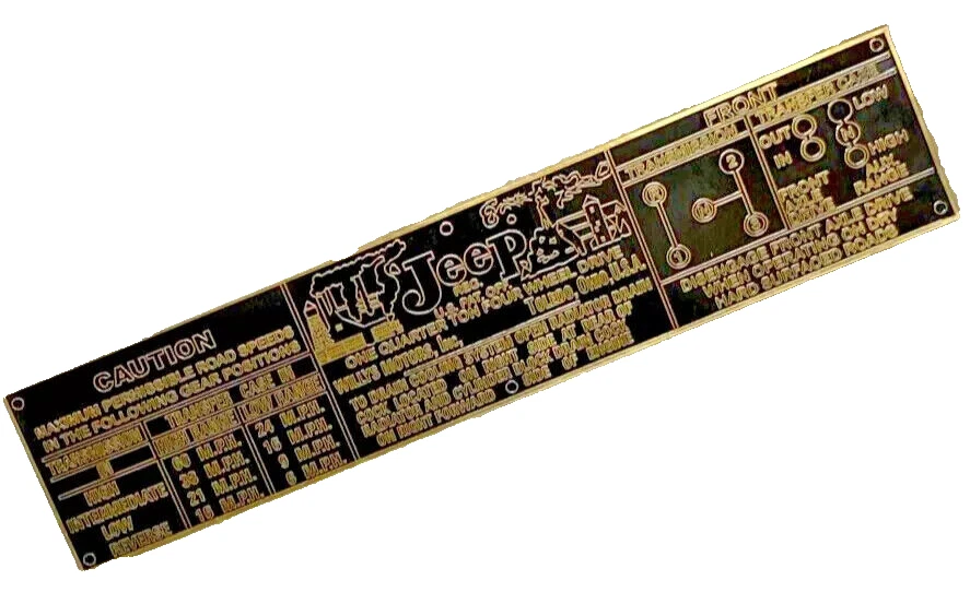BRASS TRANSMISSION DATA PLATE SUITABLE FOR WILLYS JEEP CJ2A CJ3A CJ3B JEEP #B566