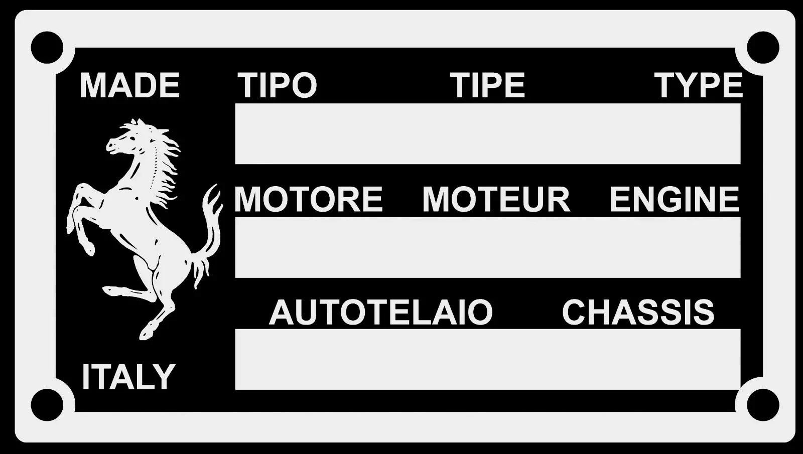 Ferrari Motore Engine Moteur Type Tipo Data Plate Tag TIPO ID Number With Horse