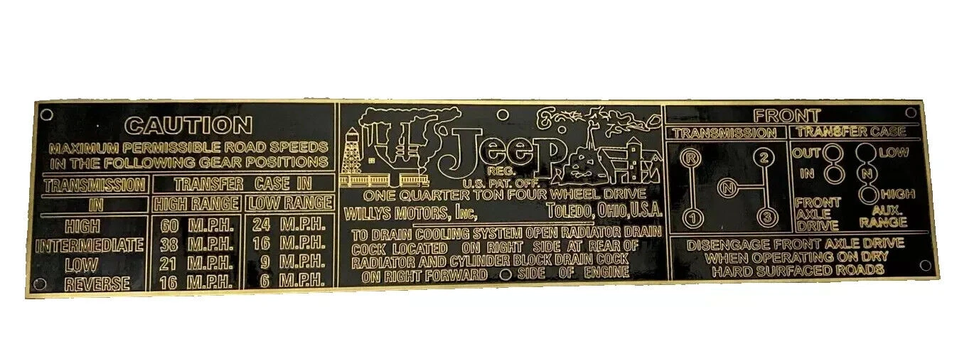 SUITABLE FOR WILLYS JEEP CJ2A CJ3A CJ3B BRASS - JEEP TRANSMISSION DATA PLATE