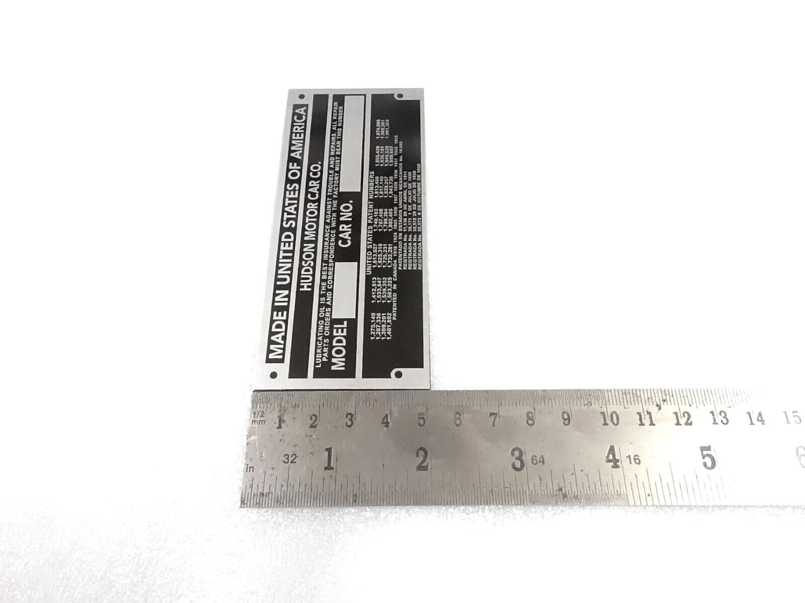 DATA PLATE FITS TO VINTAGE EARLY TERRAPLANE HUDSON CARS 1934-36 #V392-8