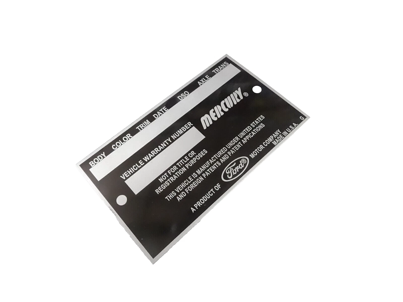 DATA PLATE FITS TO VINTAGE EARLY MERCURY MARAUDER 1960'S #V391-8