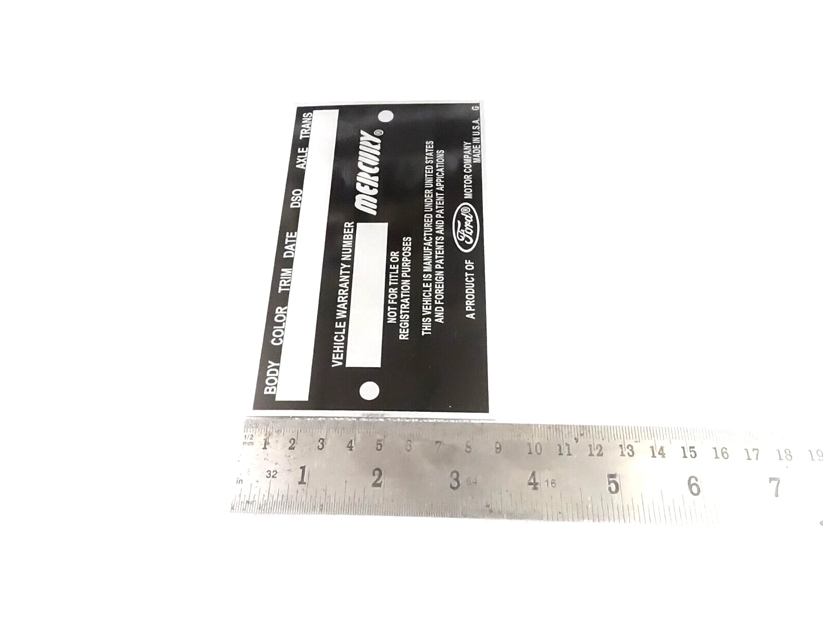 DATA PLATE FITS TO VINTAGE EARLY MERCURY MARAUDER 1960'S #V391-8