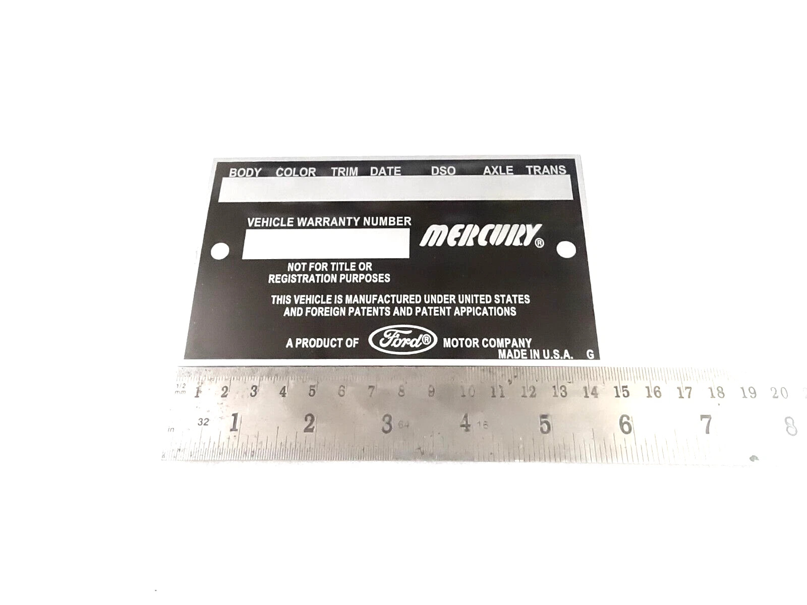 DATA PLATE FITS TO VINTAGE EARLY MERCURY MARAUDER 1960'S #V391-8