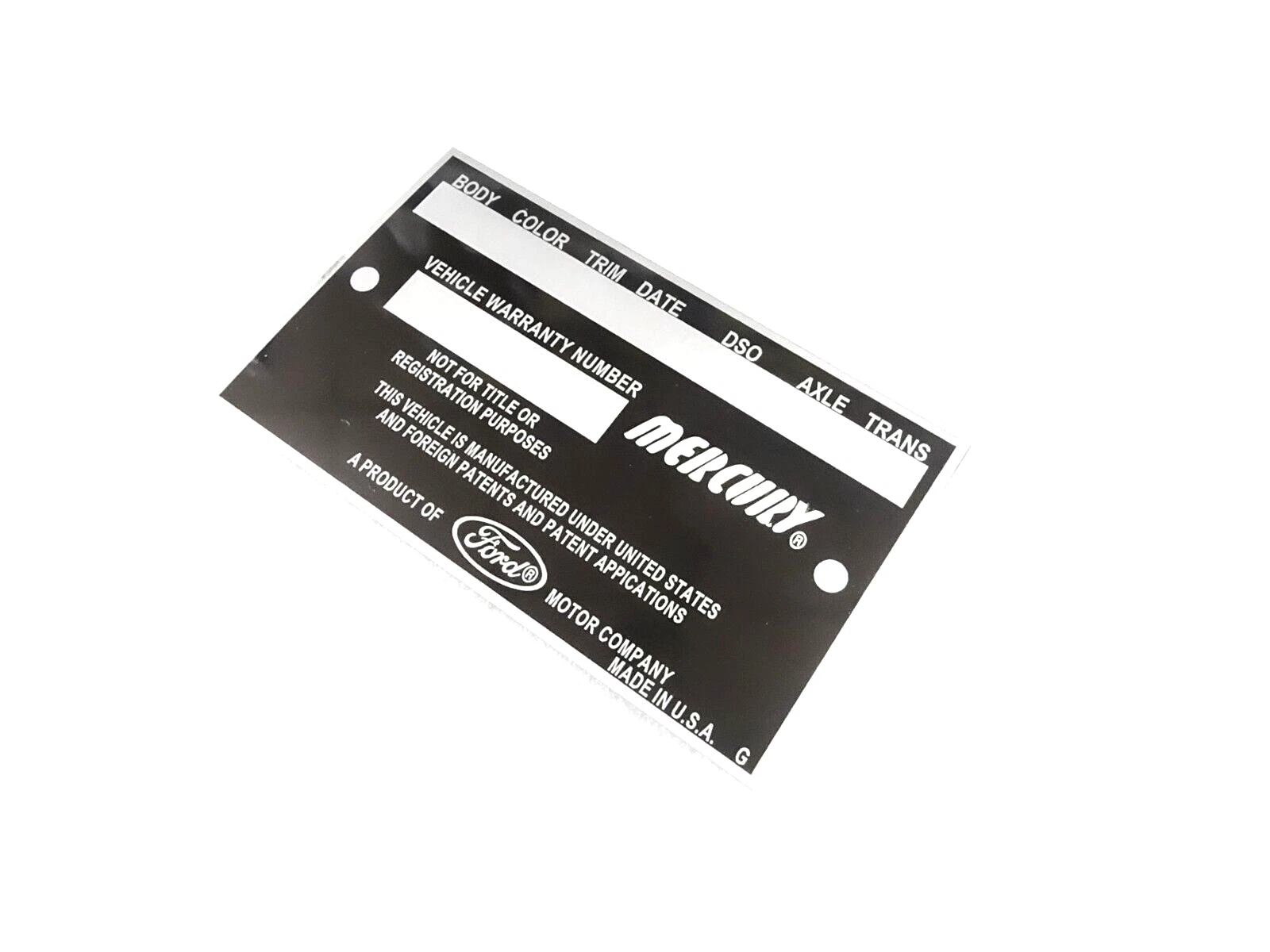 DATA PLATE FITS TO VINTAGE EARLY MERCURY MARAUDER 1960'S #V391-8