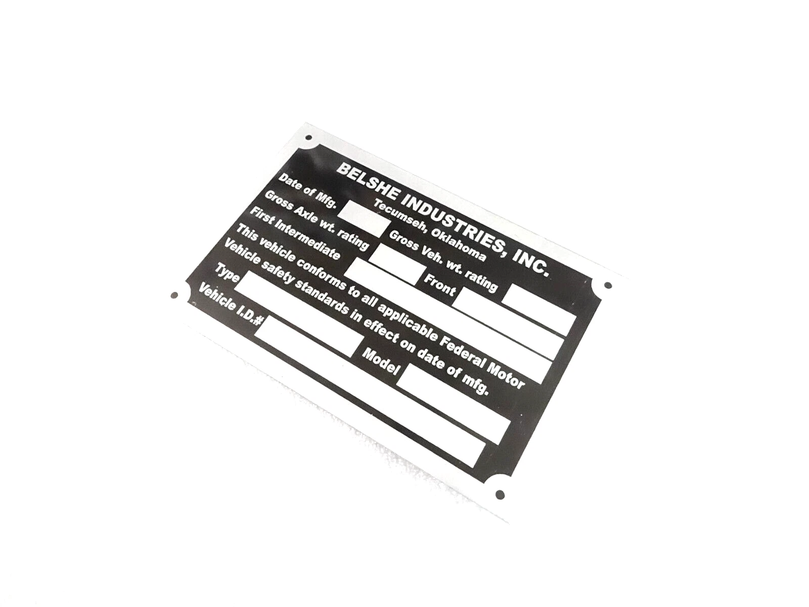 DATA PLATE FITS TO BELSHE TRAILER #V398-8