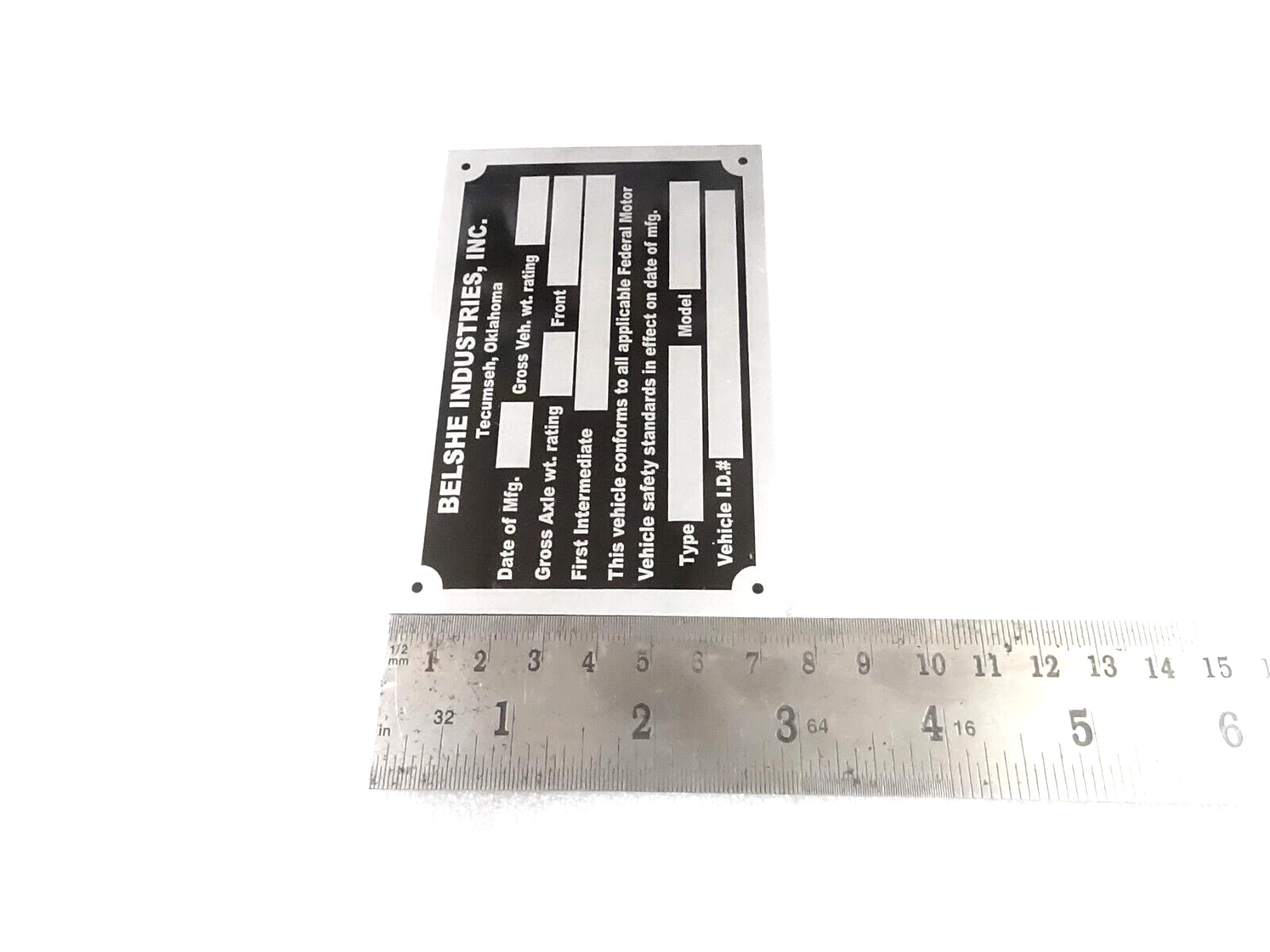 DATA PLATE FITS TO BELSHE TRAILER #V398-8