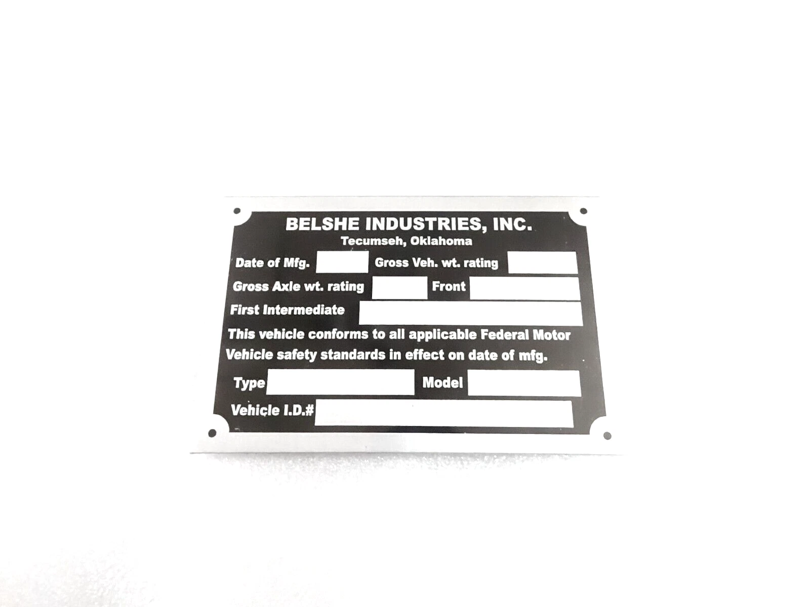 DATA PLATE FITS TO BELSHE TRAILER #V398-8