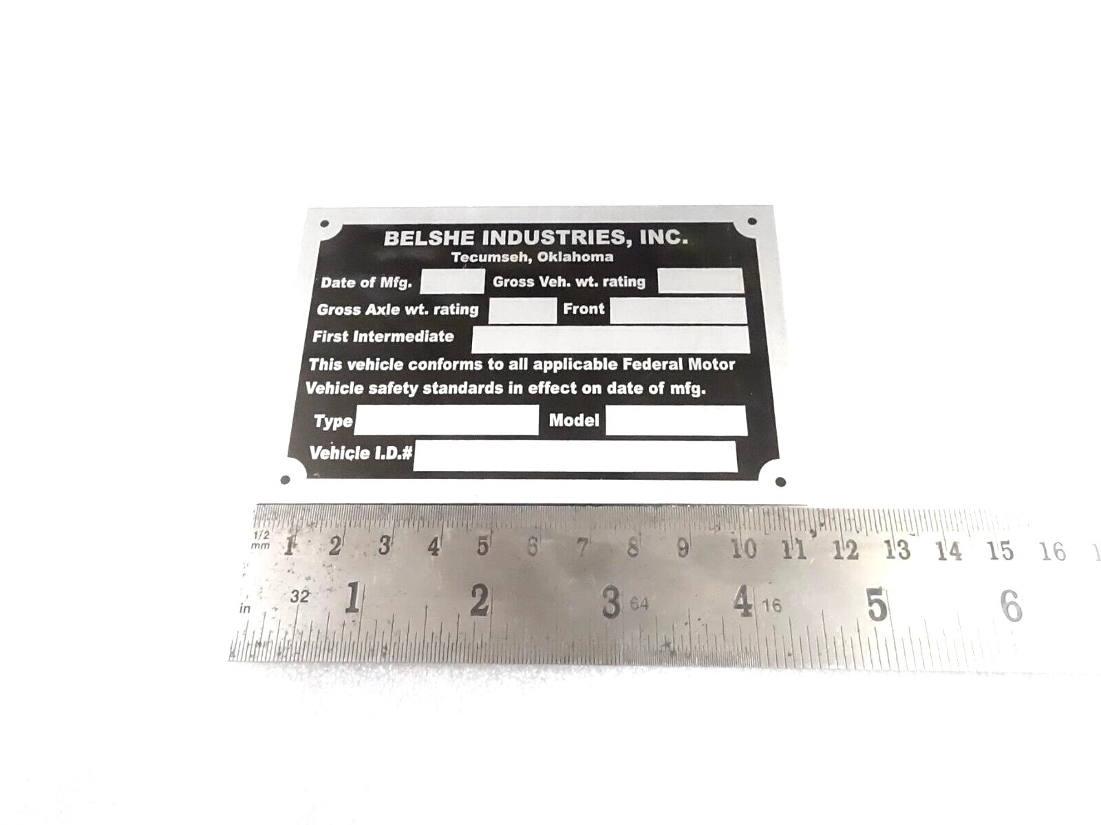 DATA PLATE FITS TO BELSHE TRAILER #V398-8