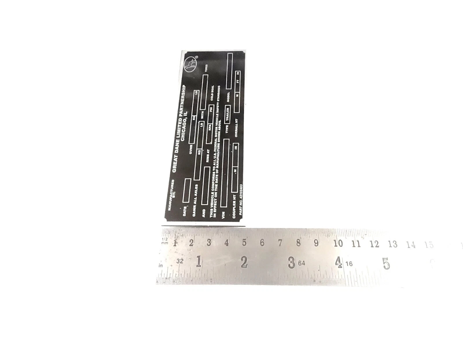 DATA PLATE FITS TO VINTAGE CLASSIC GREAT DANE TRAILOR #V405-8