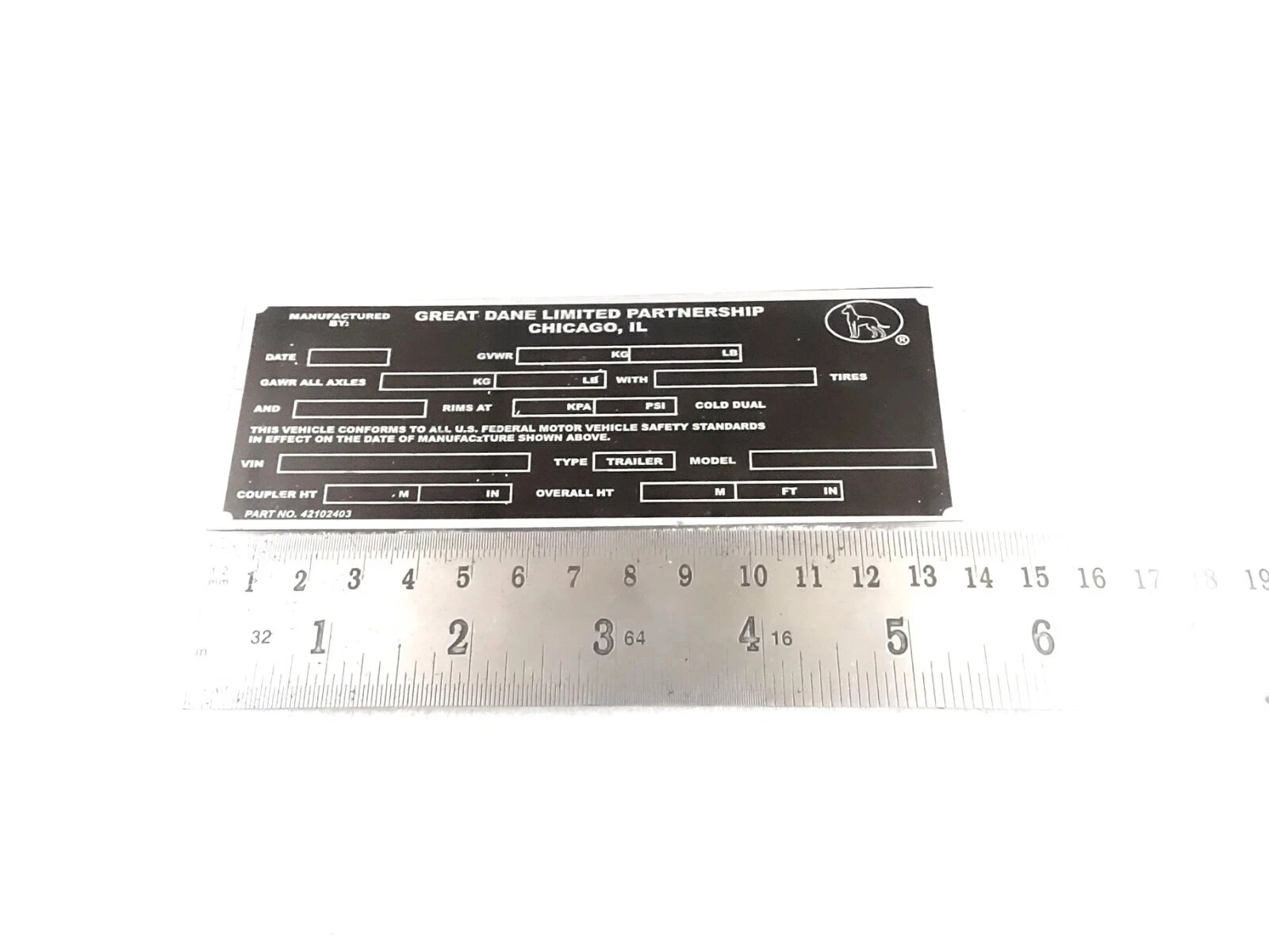 DATA PLATE FITS TO VINTAGE CLASSIC GREAT DANE TRAILOR #V405-8