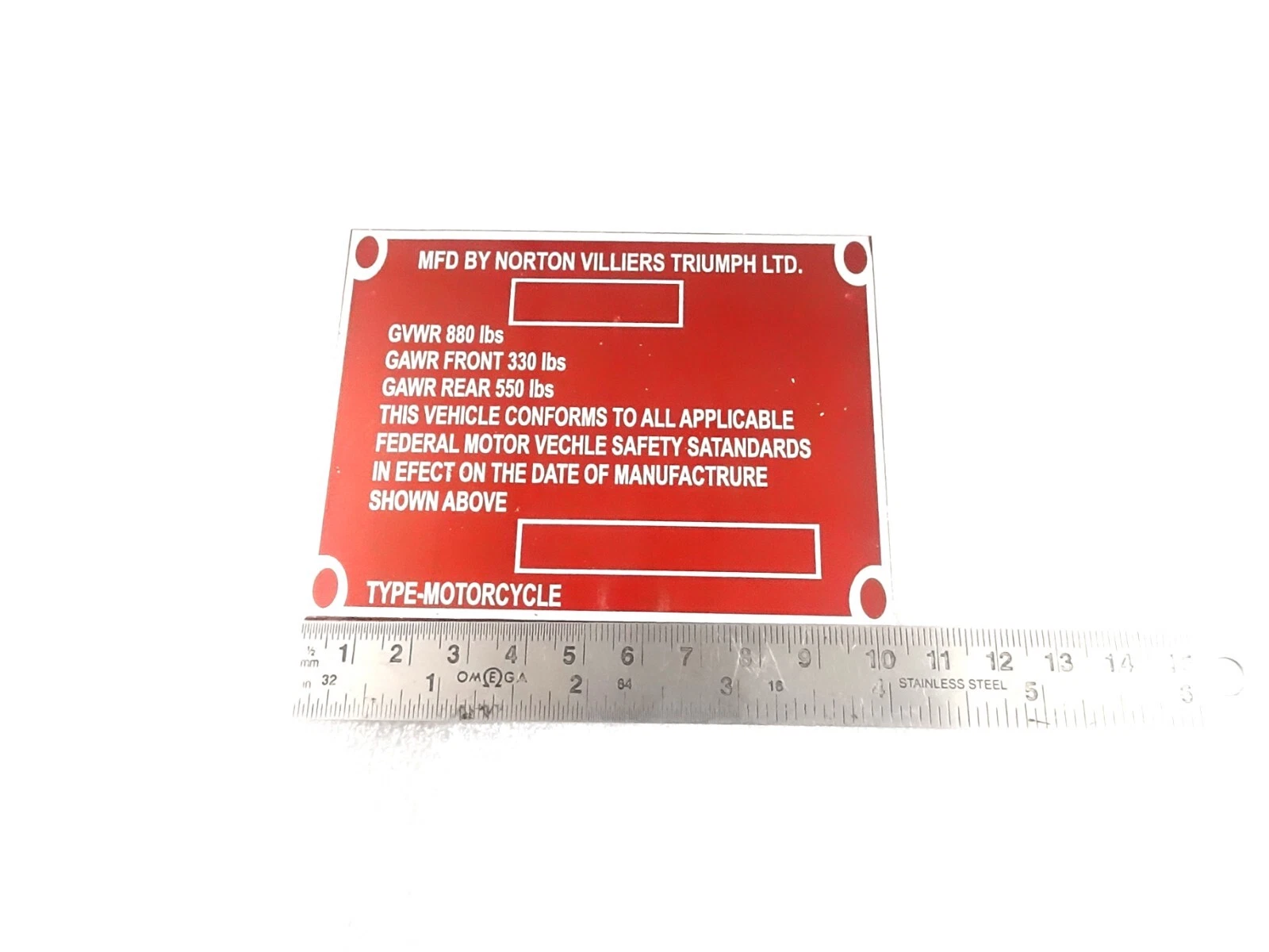 DATA PLATE FITS TO VINTAGE CLASSIC NORTON COMMANDO 850 MARK 3 #V438-8