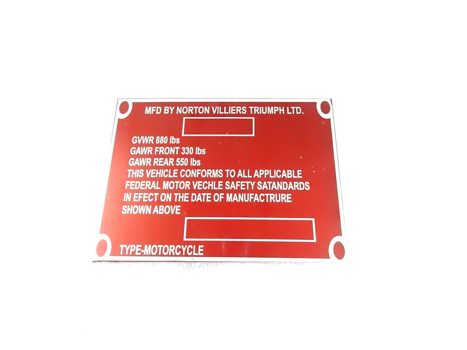 DATA PLATE FITS TO VINTAGE CLASSIC NORTON COMMANDO 850 MARK 3 #V438-8