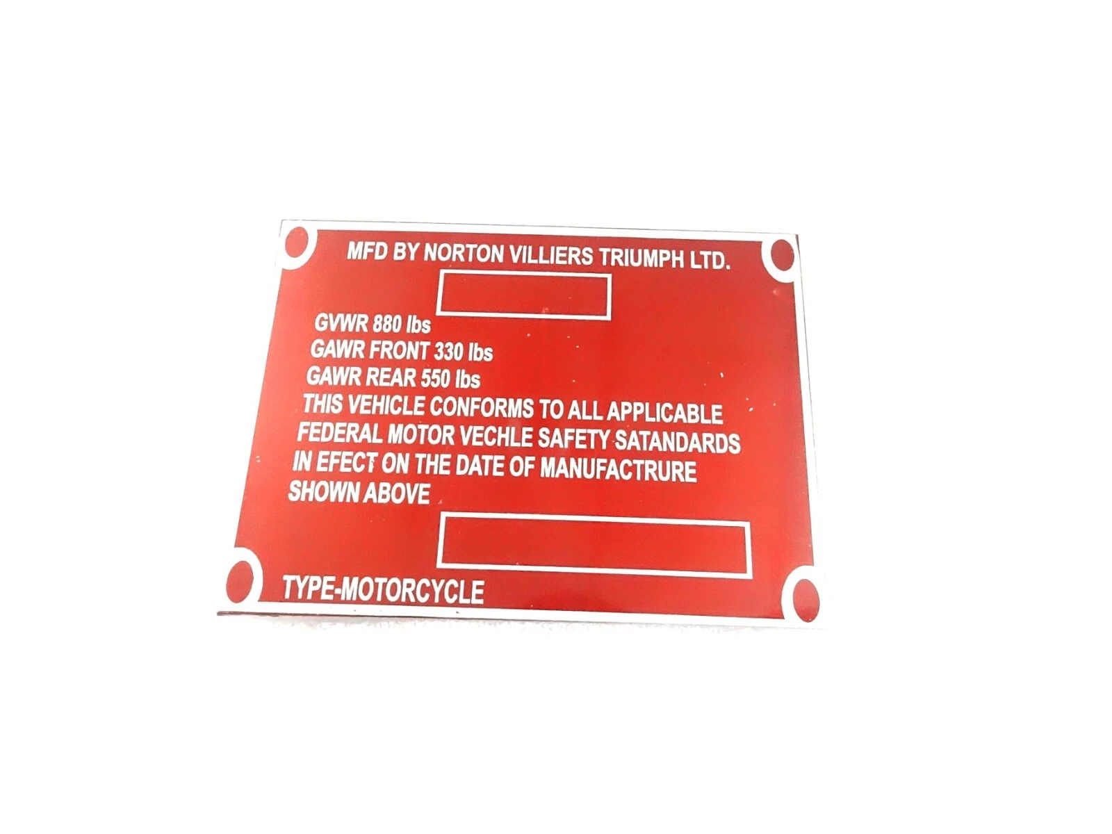 DATA PLATE FITS TO VINTAGE CLASSIC NORTON COMMANDO 850 MARK 3 #V438-8