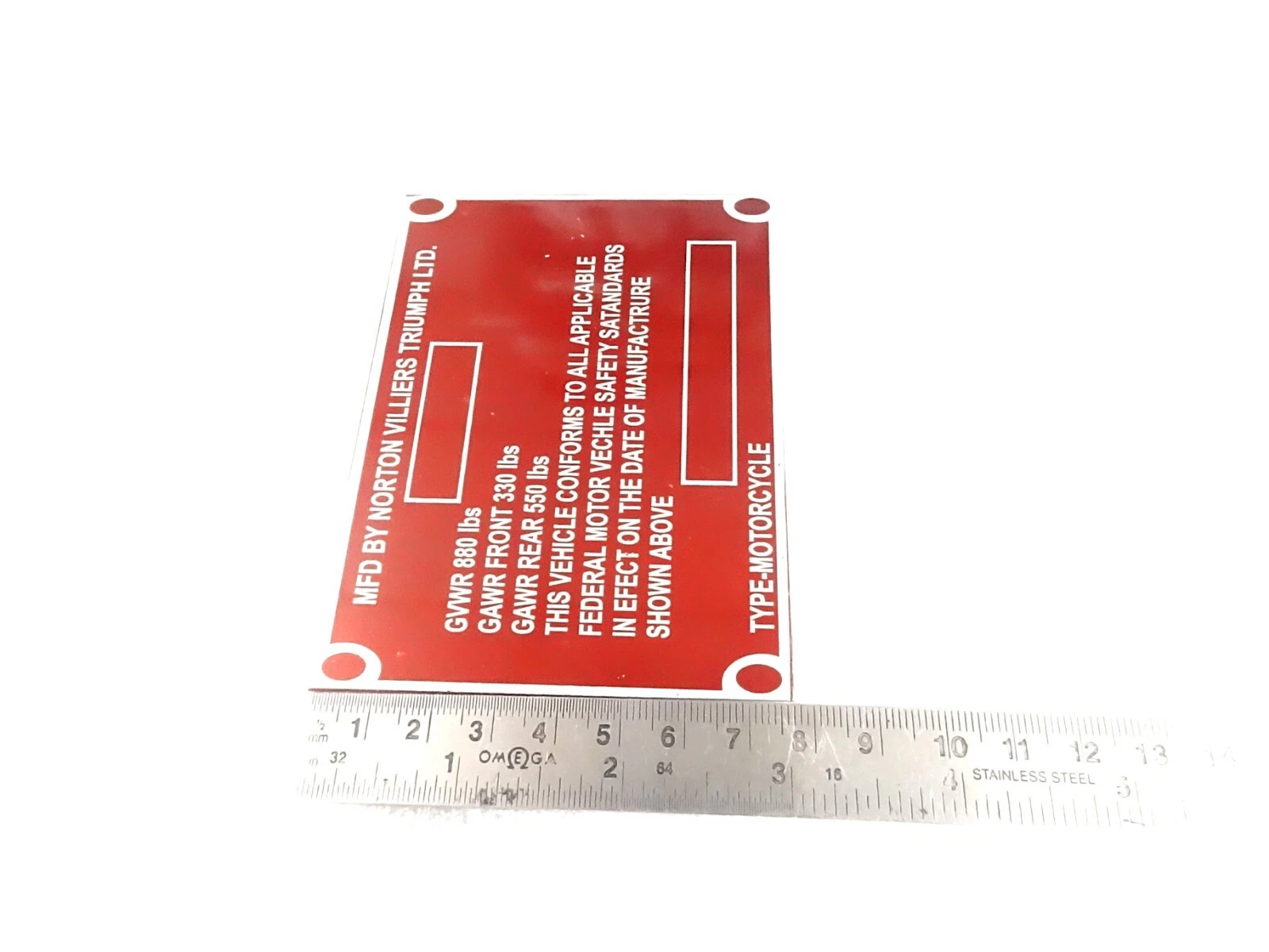 DATA PLATE FITS TO VINTAGE CLASSIC NORTON COMMANDO 850 MARK 3 #V438-8
