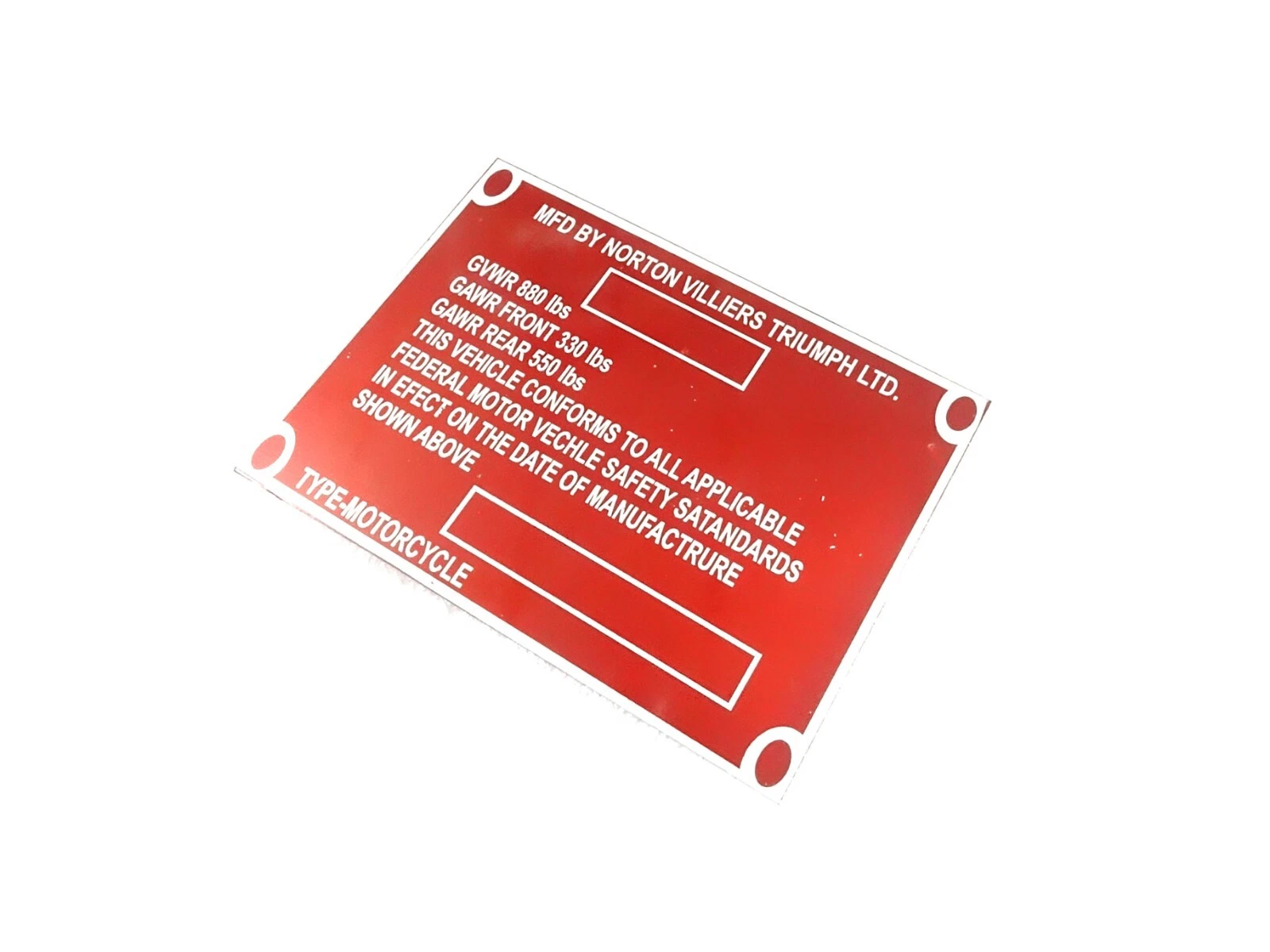DATA PLATE FITS TO VINTAGE CLASSIC NORTON COMMANDO 850 MARK 3 #V438-8