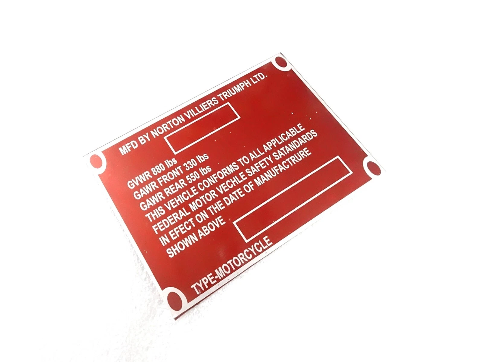 DATA PLATE FITS TO VINTAGE CLASSIC NORTON COMMANDO 850 MARK 3 #V438-8