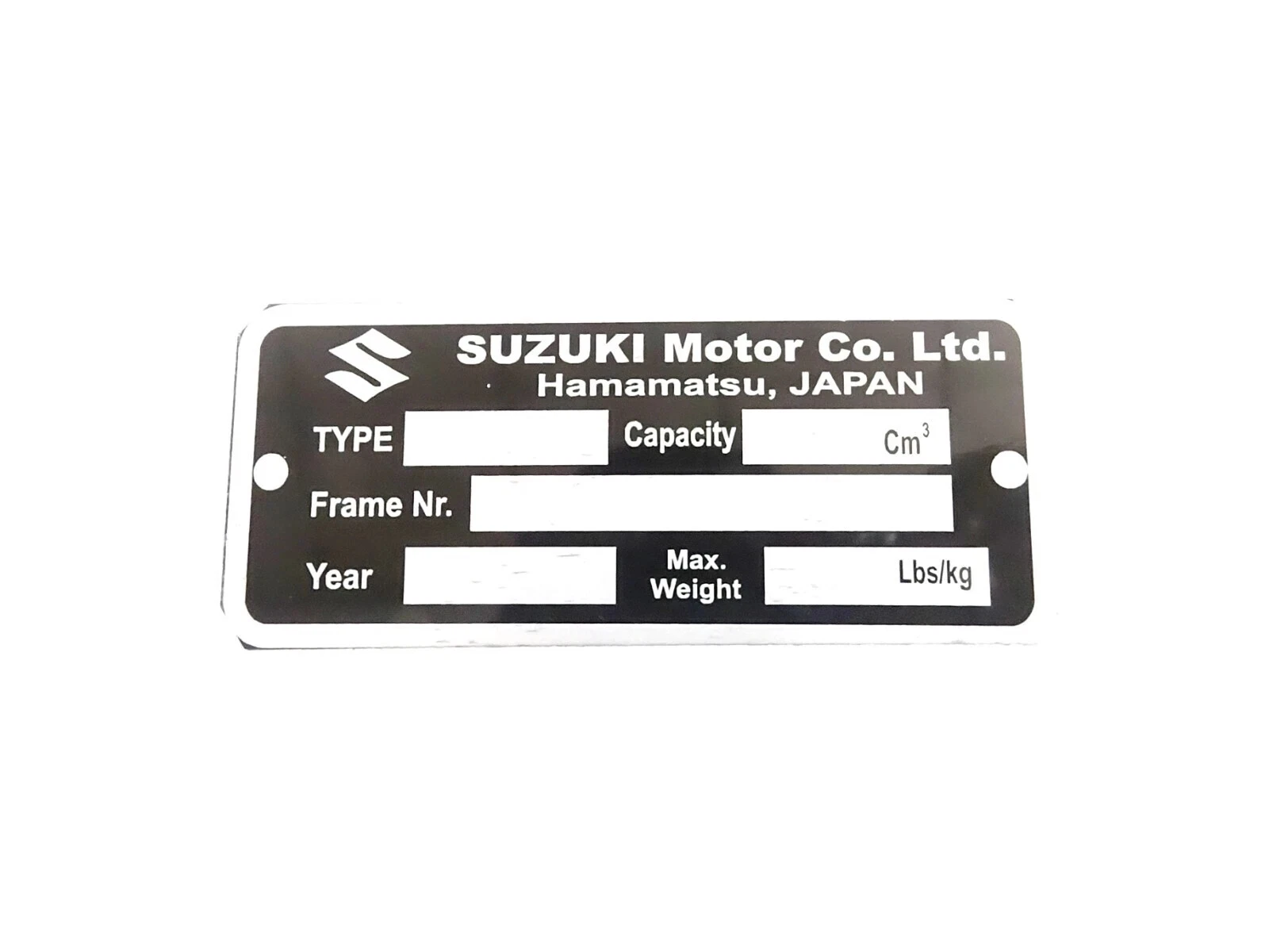 DATA PLATE BLANK FITS TO CLASSIC VINTAGE SUZUKI MOTORS #V450-8