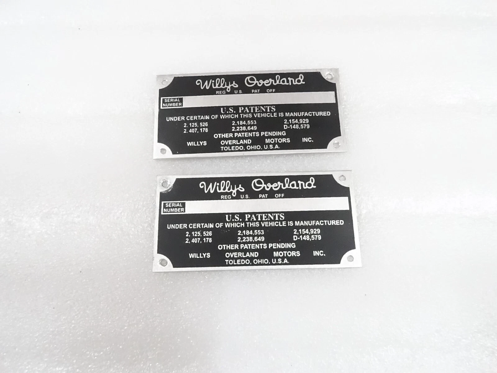 2X DATA PLATE STATION WAGON PICKUP ID TAG FITS WILLYS OVERLAND CJ3A CJ3B M38A1