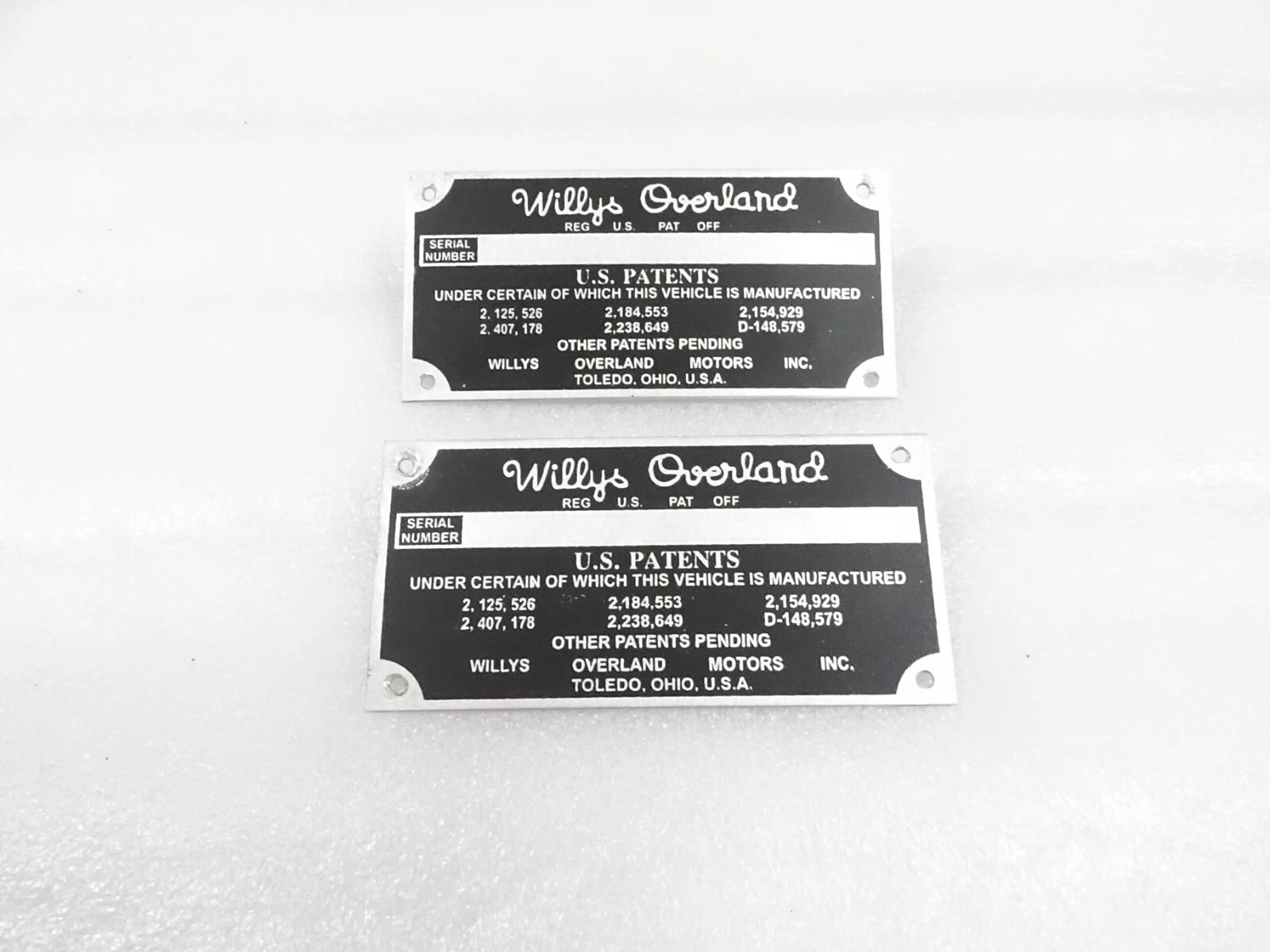 2X DATA PLATE STATION WAGON PICKUP ID TAG FITS WILLYS OVERLAND CJ3A CJ3B M38A1