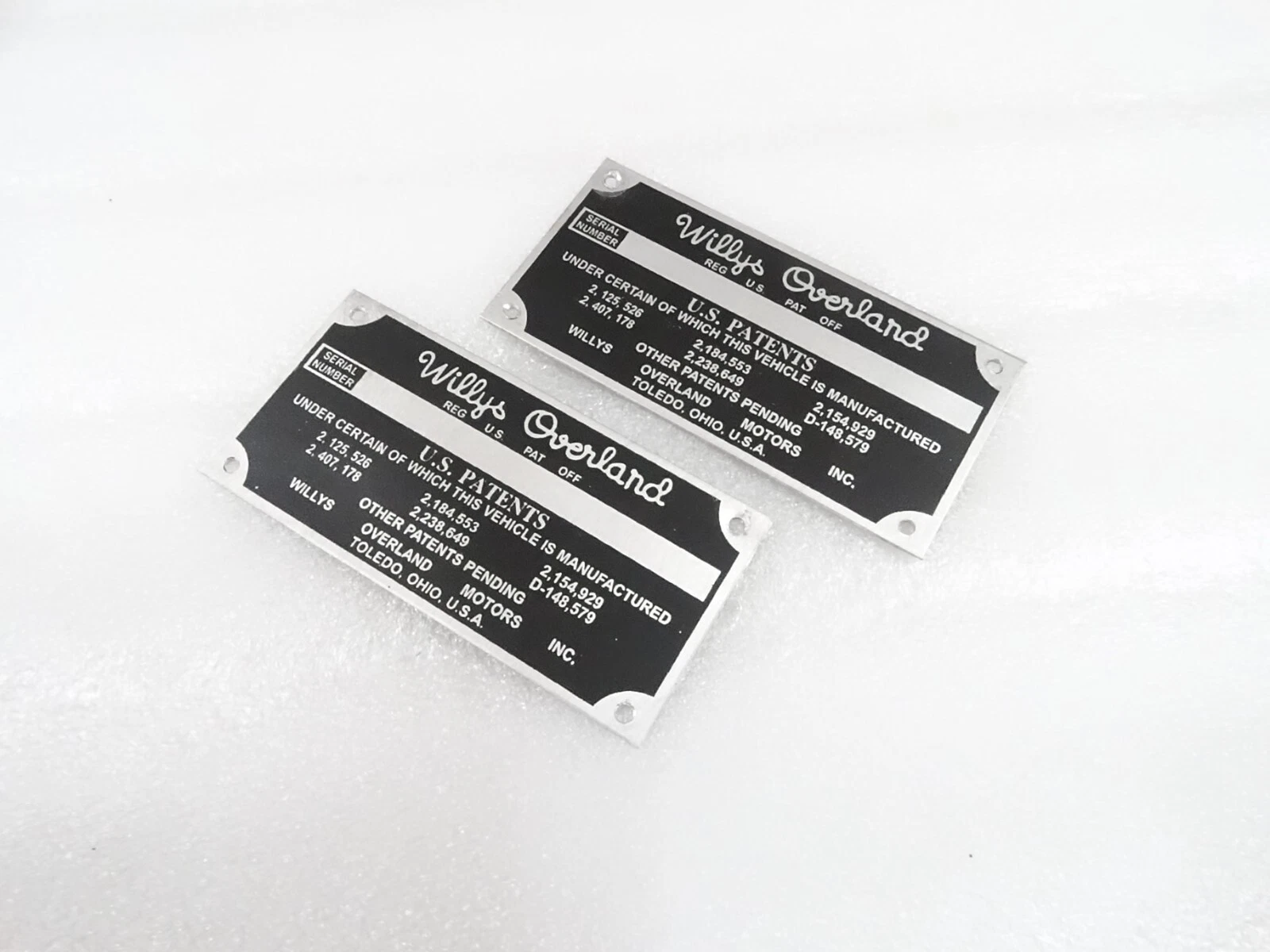 2X DATA PLATE STATION WAGON PICKUP ID TAG FITS WILLYS OVERLAND CJ3A CJ3B M38A1