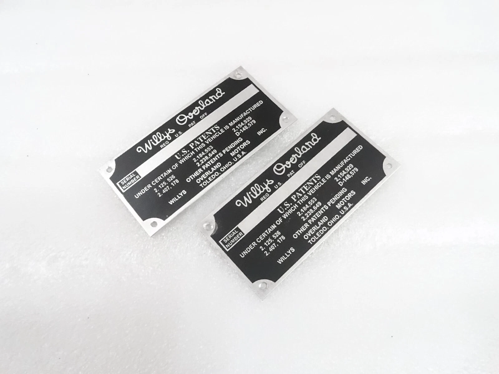2X DATA PLATE STATION WAGON PICKUP ID TAG FITS WILLYS OVERLAND CJ3A CJ3B M38A1
