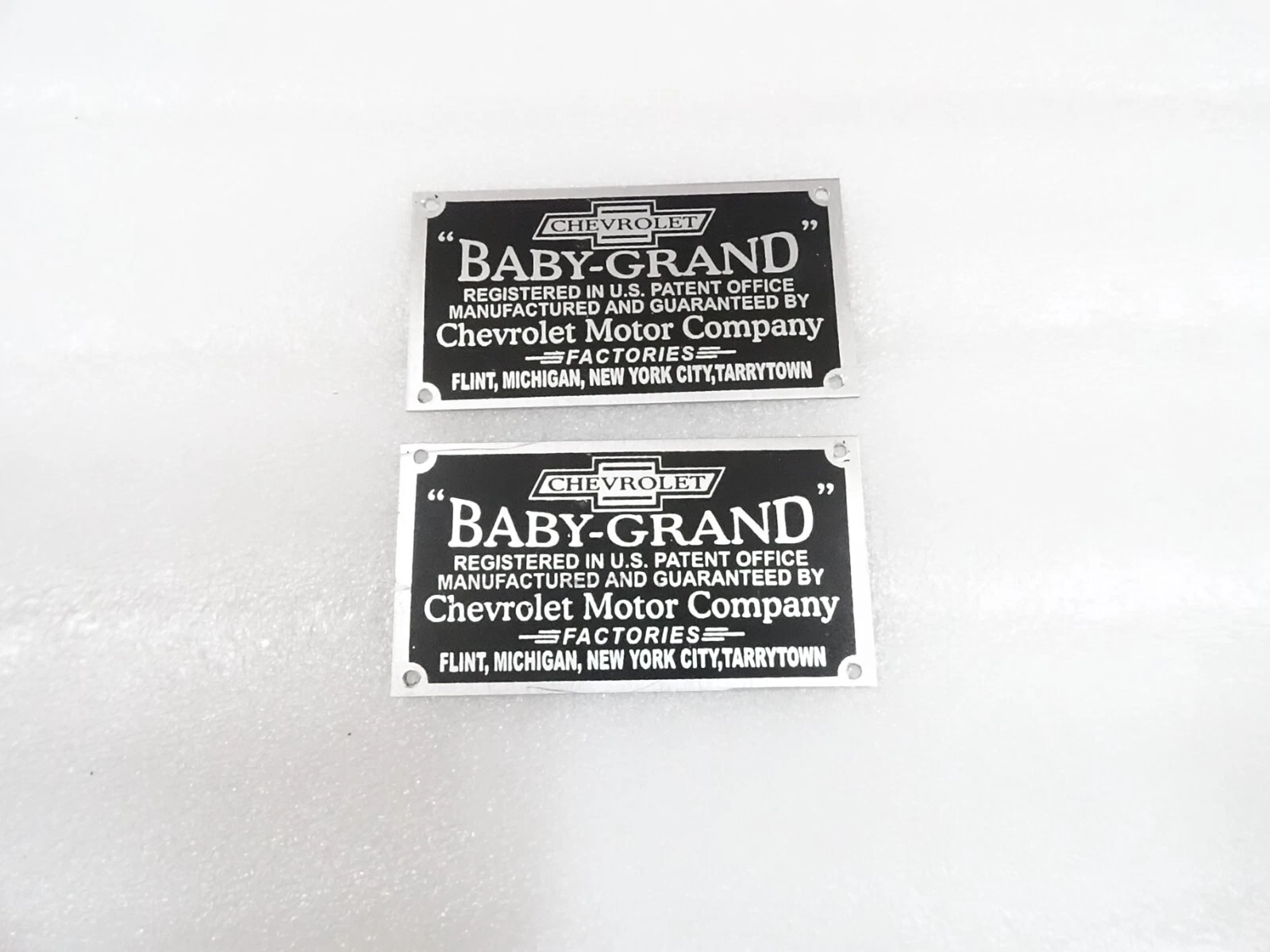 2 X DATA PLATE FOR VINTAGE CHEVROLET BABY GRAND #25B30