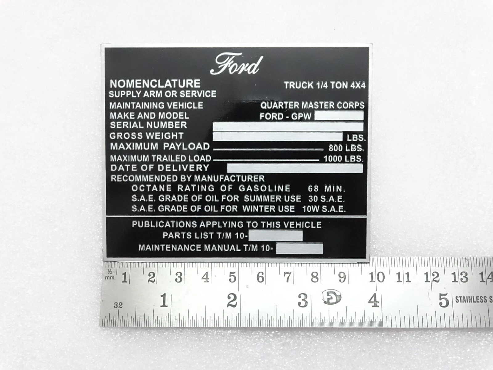 Dash Data Plate Aluminum Black Set Of 4 For Jeeps Willys Ford CJ2A CJ3A CJ3