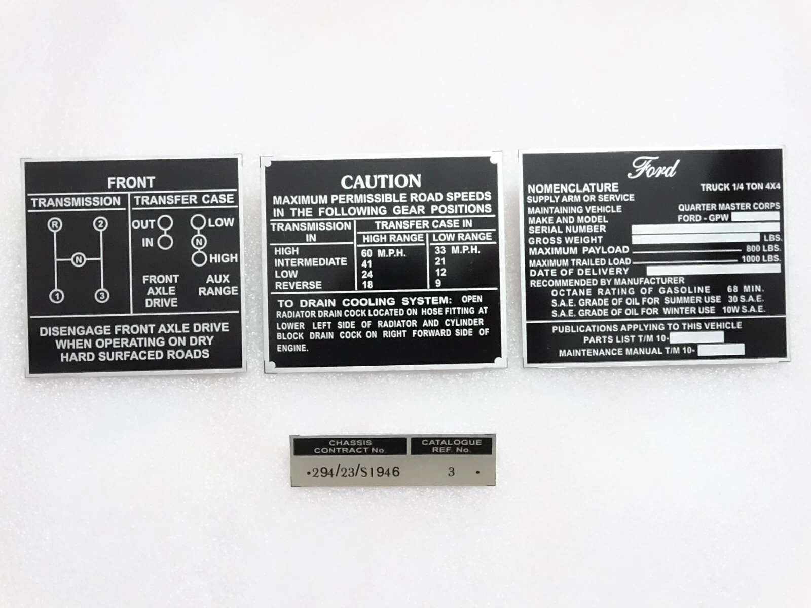 Dash Data Plate Aluminum Black Set Of 4 For Jeeps Willys Ford CJ2A CJ3A CJ3