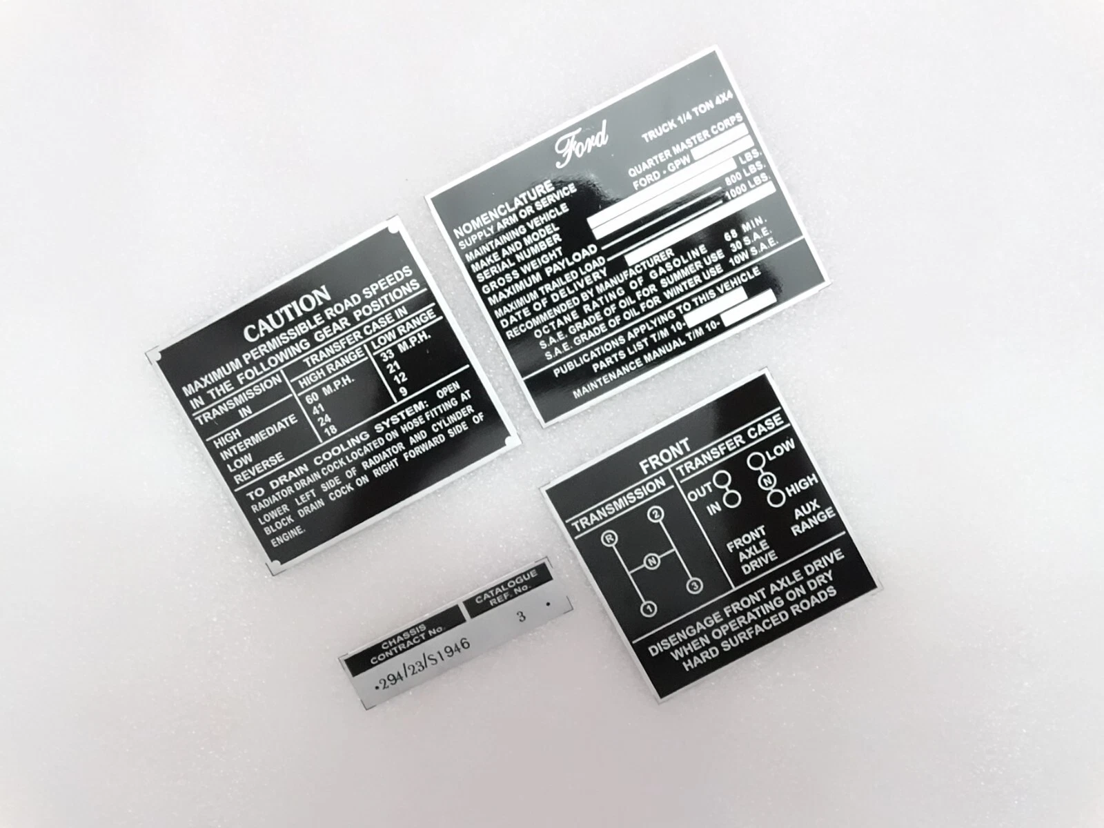 Dash Data Plate Aluminum Black Set Of 4 For Jeeps Willys Ford CJ2A CJ3A CJ3