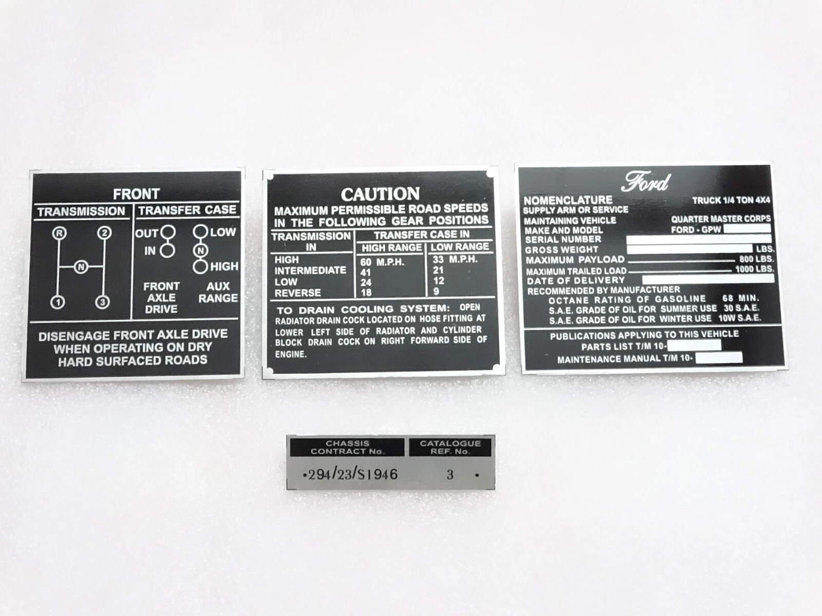 Dash Data Plate Aluminum Black Set Of 4 For Jeeps Willys Ford CJ2A CJ3A CJ3