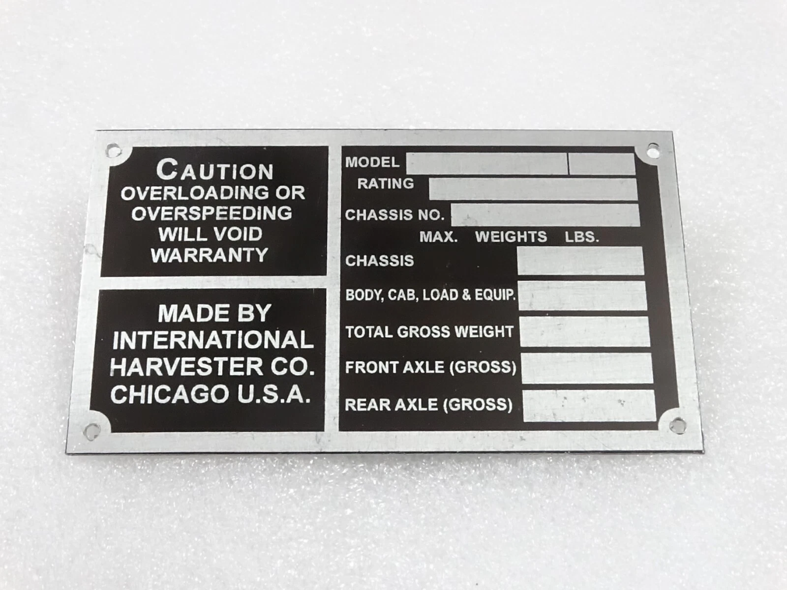 DATA PLATE FITS TO INTERNATIONAL HARVESTER COMPANY 1930 - 40 #V217-7