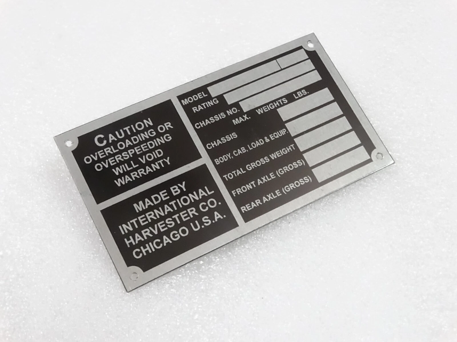 DATA PLATE FITS TO INTERNATIONAL HARVESTER COMPANY 1930 - 40 #V217-7