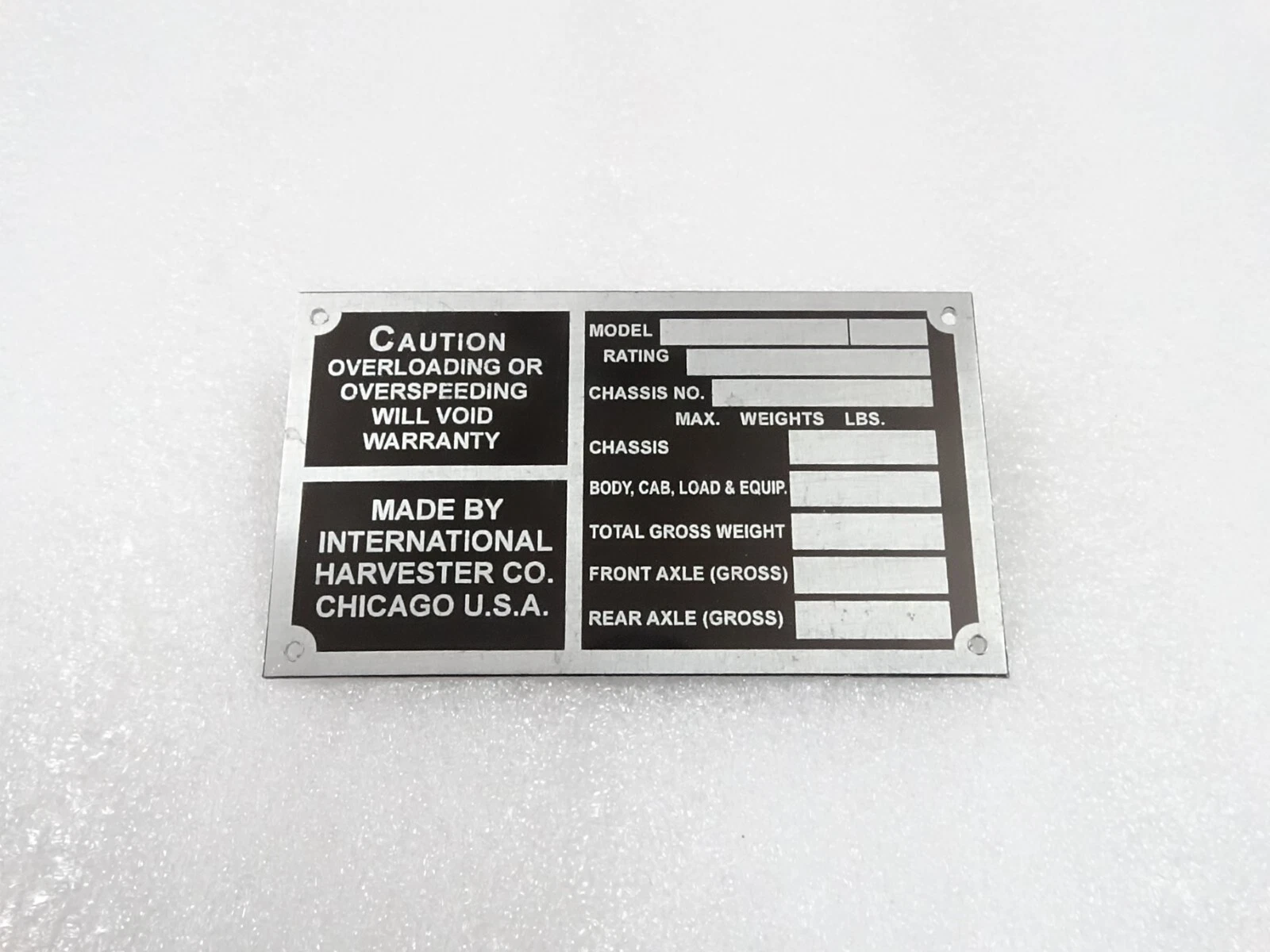 DATA PLATE FITS TO INTERNATIONAL HARVESTER COMPANY 1930 - 40 #V217-7