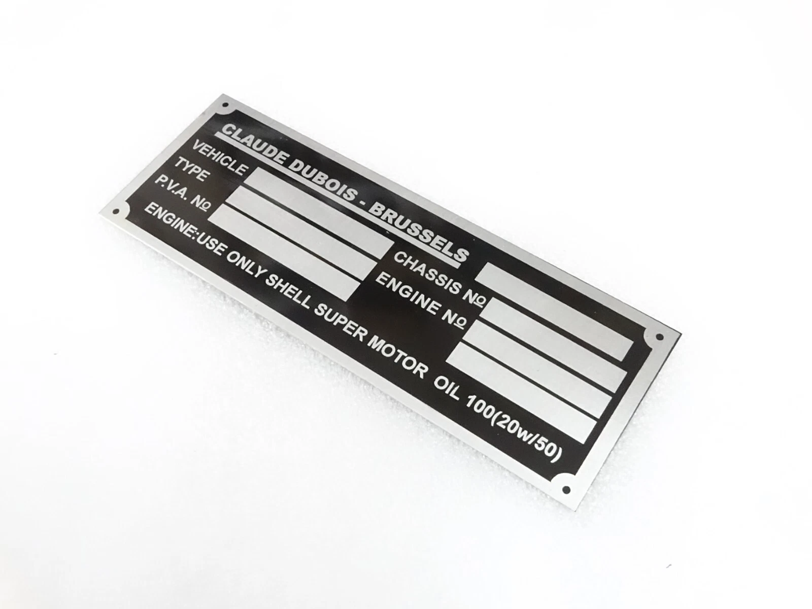 DATA PLATE FOR SHELBY EUROPA COBRA CLAUDE DEBOIS BRUSSELS MUSTANG CARROLL #316-8