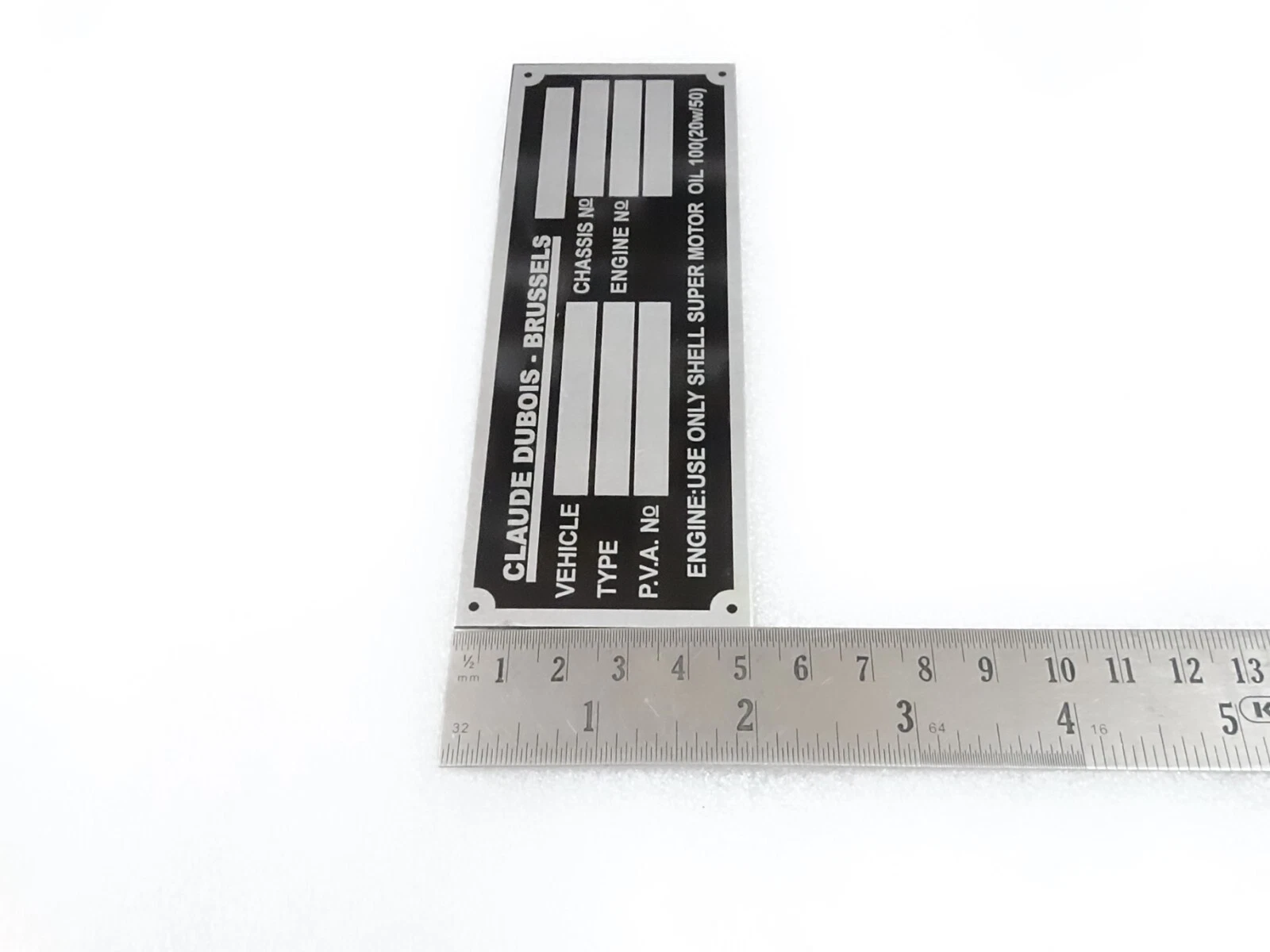 DATA PLATE FOR SHELBY EUROPA COBRA CLAUDE DEBOIS BRUSSELS MUSTANG CARROLL #316-8