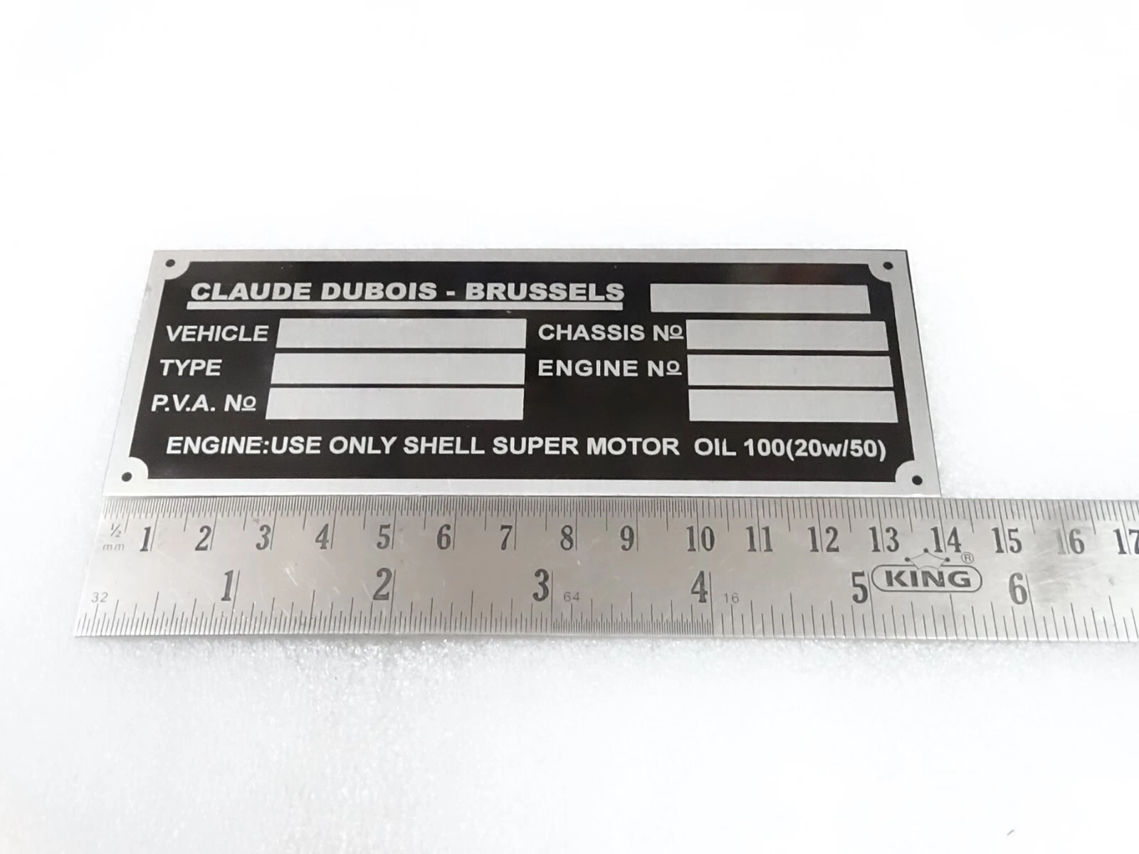 DATA PLATE FOR SHELBY EUROPA COBRA CLAUDE DEBOIS BRUSSELS MUSTANG CARROLL #316-8