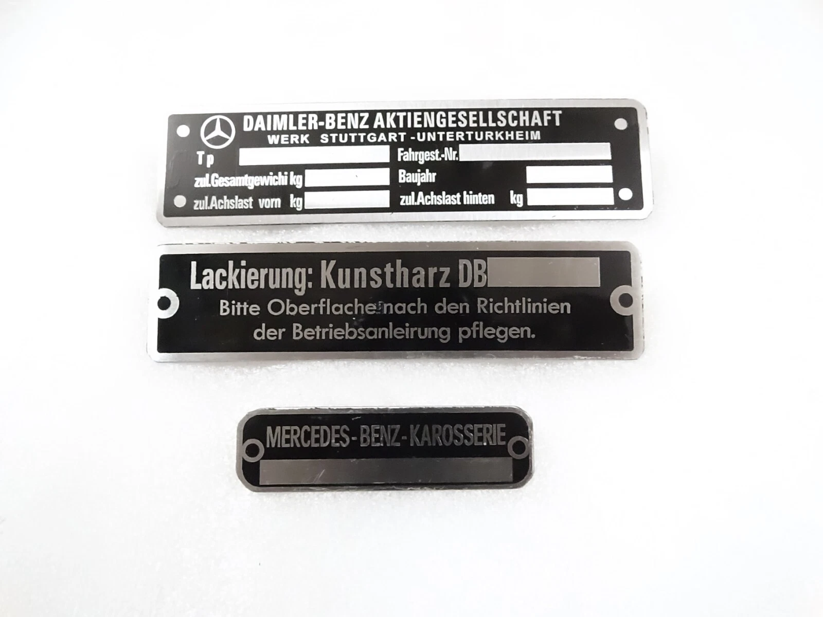 Data Plates Mercedes Cars Metal Black 3 Units Fit For Mercedes Benz #23D18