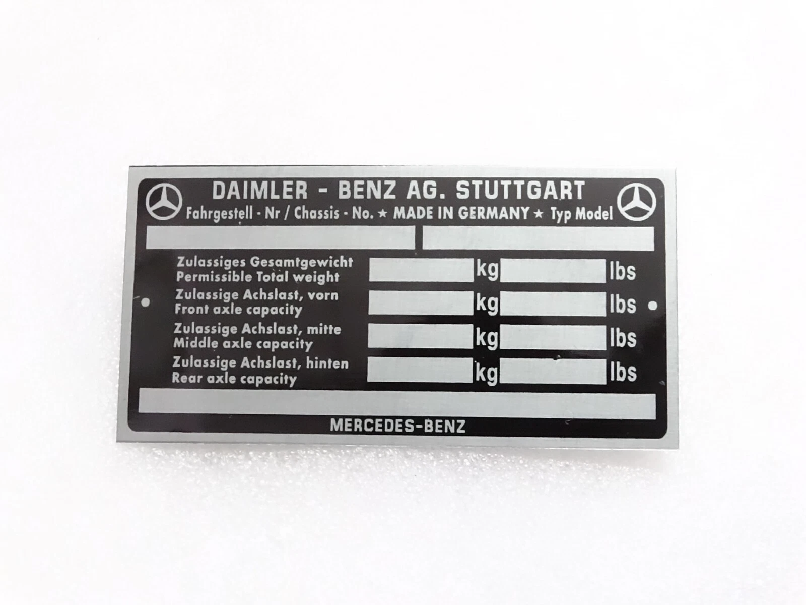 Data Plate For Mercedes 170 220 300 Models Vintage #23C25