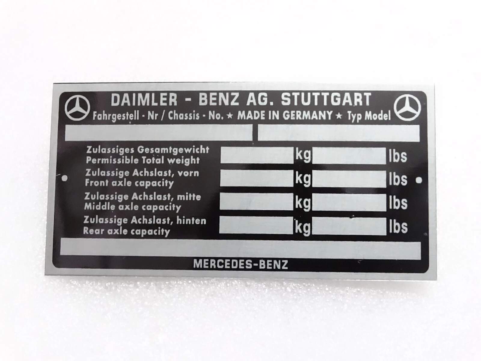 Data Plate For Mercedes 170 220 300 Models Vintage #23C25