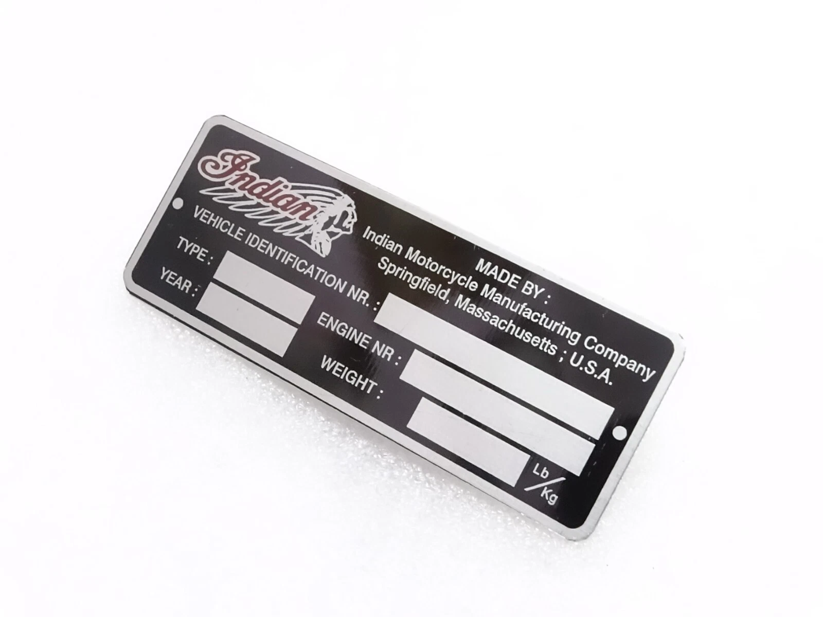 Indian Rare Aluminium Acid Etching Black Data Plate Vintage Indian Motorcycle