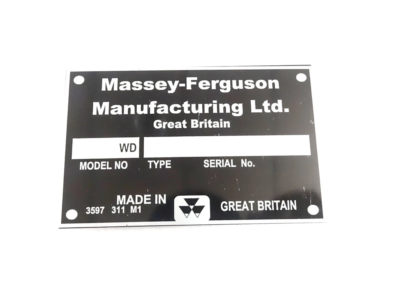 DATA PLATE FITS TO MASSEY FERGUSON TRACTOR GREAT BRITAIN #V477-8